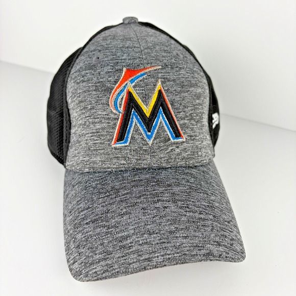 Miami Marlins New Era 39Thirty Gray Black Team Classic MLB‎ Cap Hat Unisex M/L - Picture 2 of 8